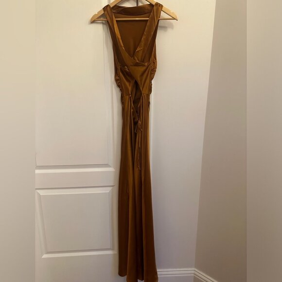 NEW Reformation Anaiis Silk Maxi Long Dress in Copper Brown | size 2 - Picture 7 of 11